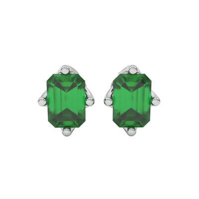 Emerald Green gemstone tulip basket stud earrings in white gold