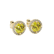 close-up of a round canary yellow gemstone secured in a yellow gold diamond French pavé halo.