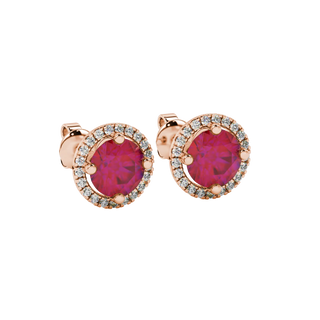  raspberry red gemstone halo stud earrings in rose gold
