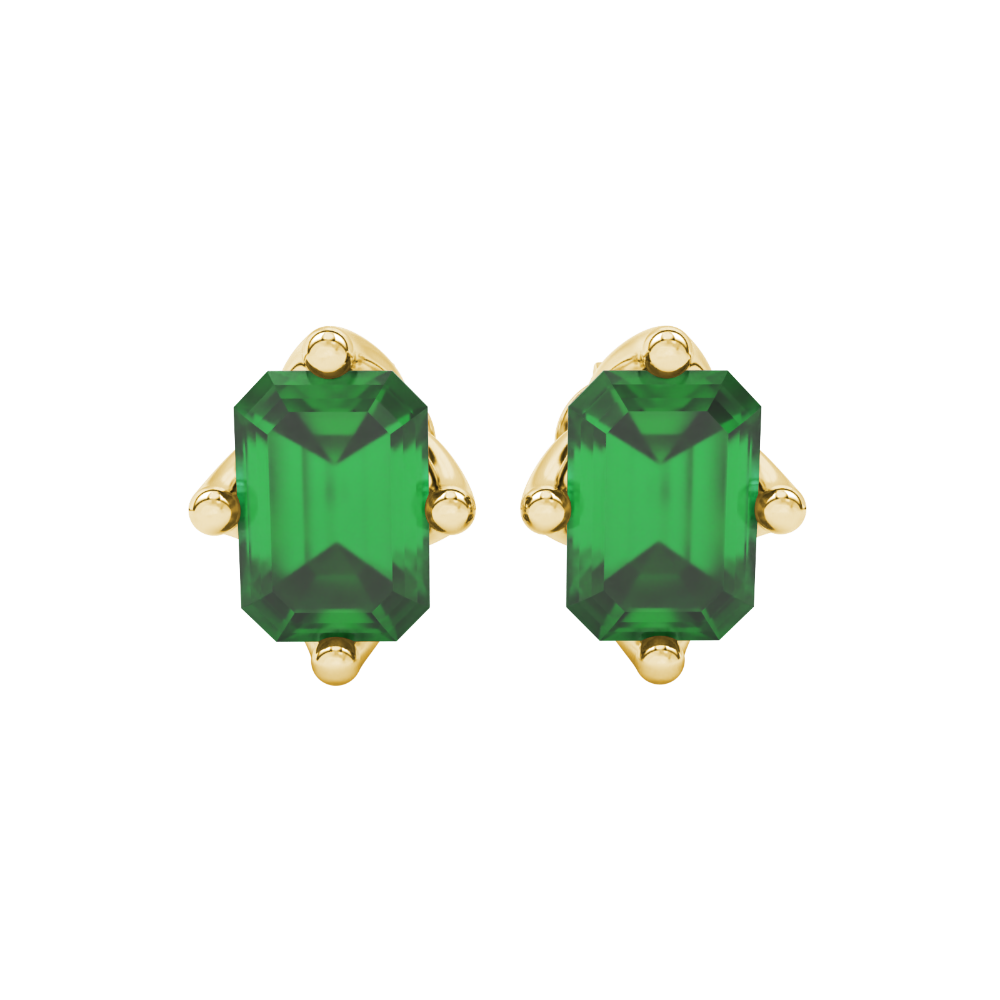 Emerald cut green gemstone stud earrings in rose gold solitaire setting