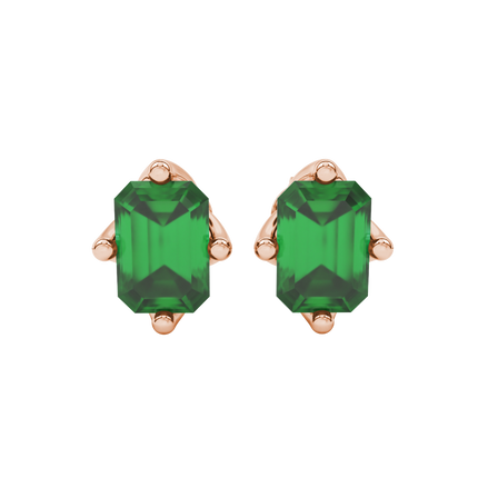 Emerald cut green gemstone stud earrings in rose gold solitaire setting