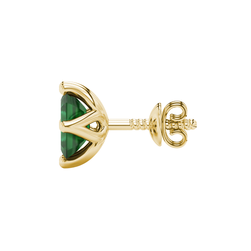 Emerald cut green gemstone stud earrings in rose gold solitaire setting