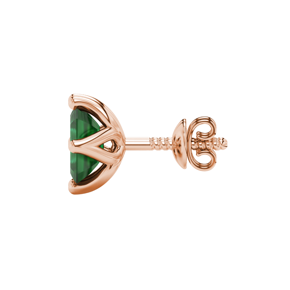 Emerald cut green gemstone stud earrings in rose gold solitaire setting