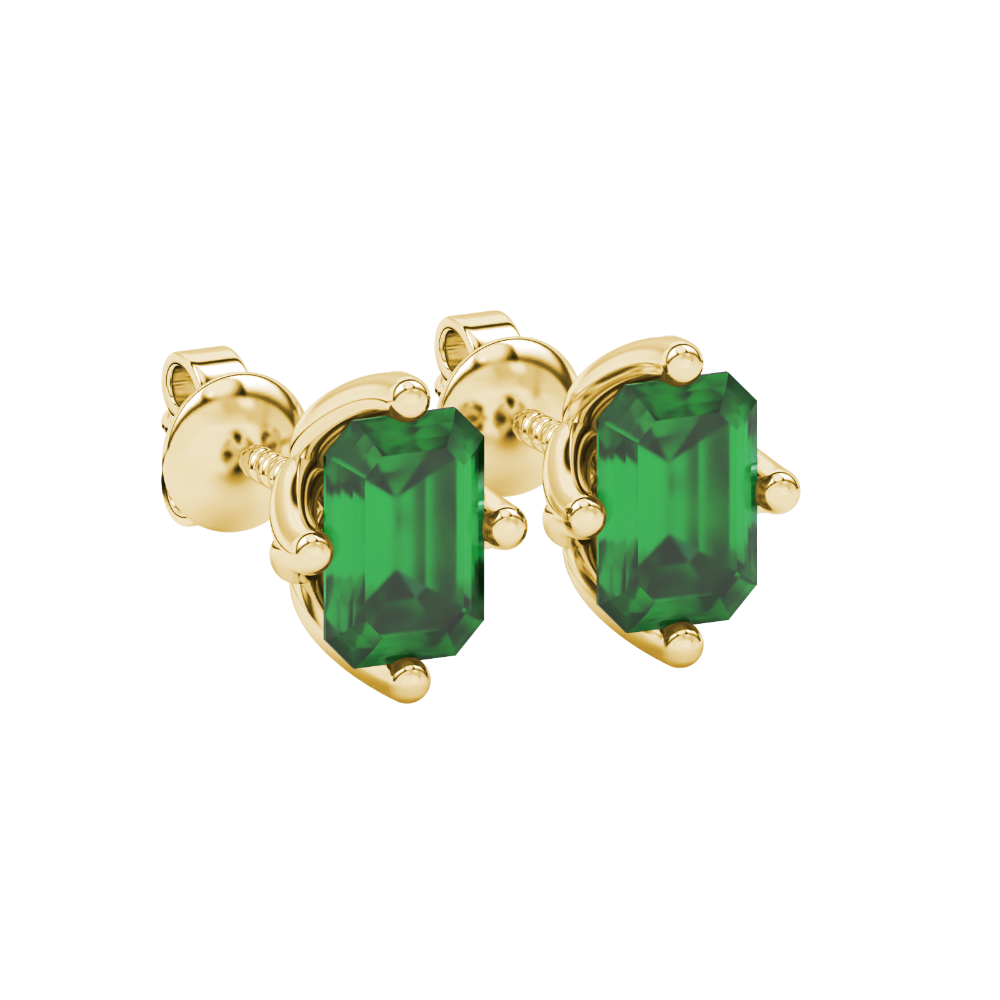 Emerald cut green gemstone stud earrings in rose gold solitaire setting