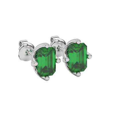 Emerald cut green gemstone stud earrings in rose gold solitaire setting