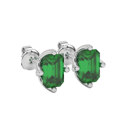 Emerald cut green gemstone stud earrings in rose gold solitaire setting