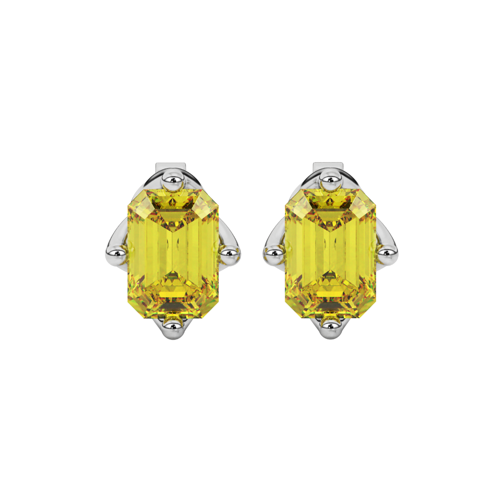 Emerald cut yellow gemstone solitaire stud earrings in fine gold setting