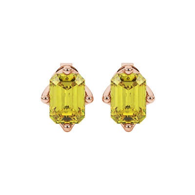 Emerald cut yellow gemstone solitaire stud earrings in fine gold setting