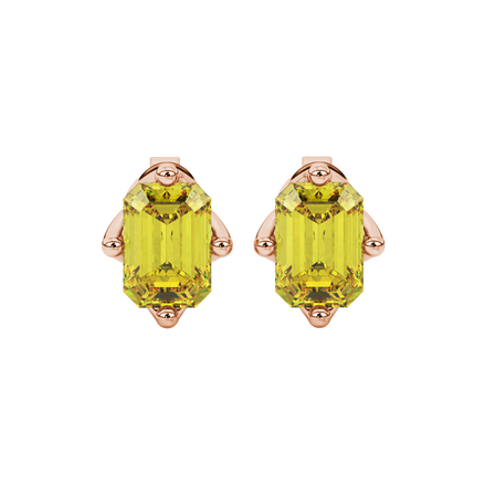 Emerald cut yellow gemstone solitaire stud earrings in fine gold setting