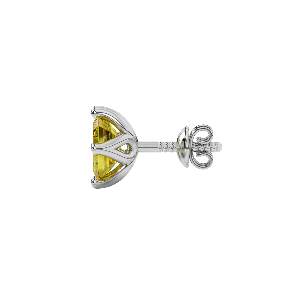 Emerald cut yellow gemstone solitaire stud earrings in fine gold setting
