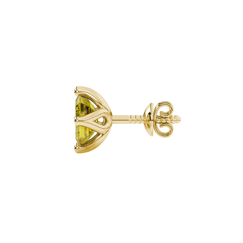 Emerald cut yellow gemstone solitaire stud earrings in fine gold setting
