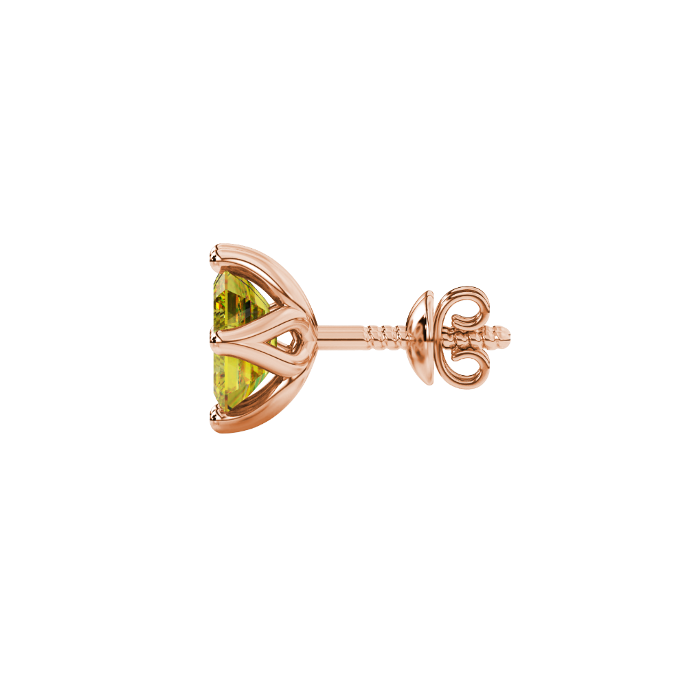 Emerald cut yellow gemstone solitaire stud earrings in fine gold setting