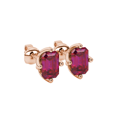 Raspberry Red gemstone tulip basket stud earrings in rose gold