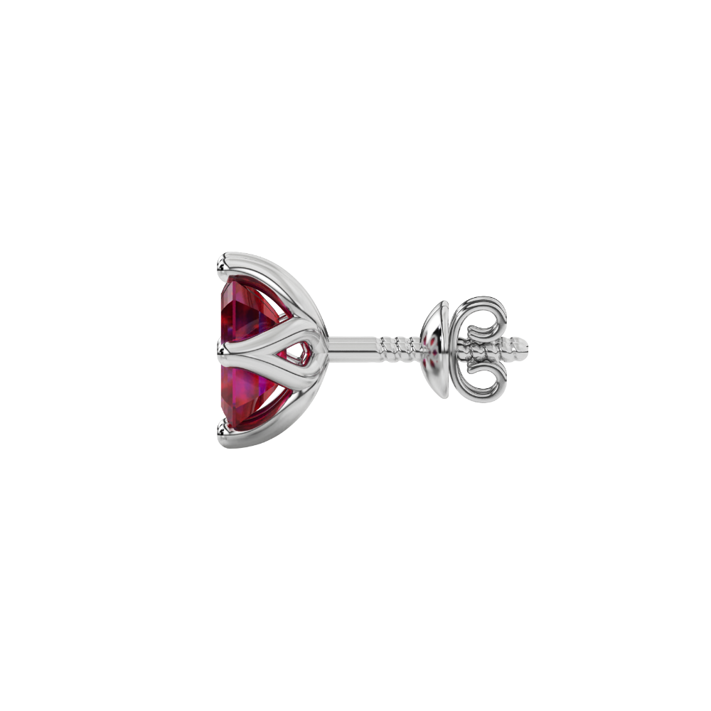 Emerald cut red gemstone stud earrings with elegant open prong design