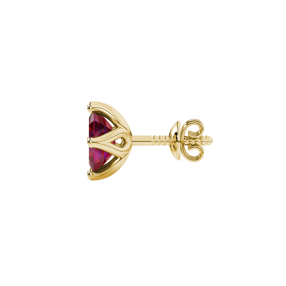 Emerald cut red gemstone stud earrings with elegant open prong design
