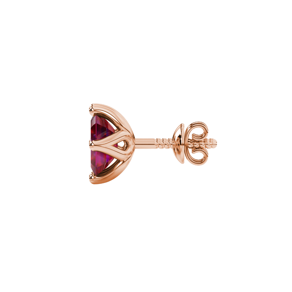 Emerald cut red gemstone stud earrings with elegant open prong design