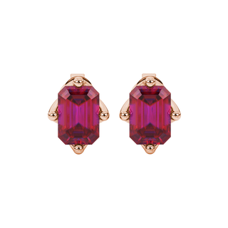 Raspberry Red gemstone tulip basket stud earrings in rose gold