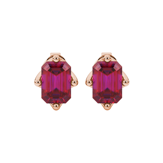 Raspberry Red gemstone tulip basket stud earrings in rose gold