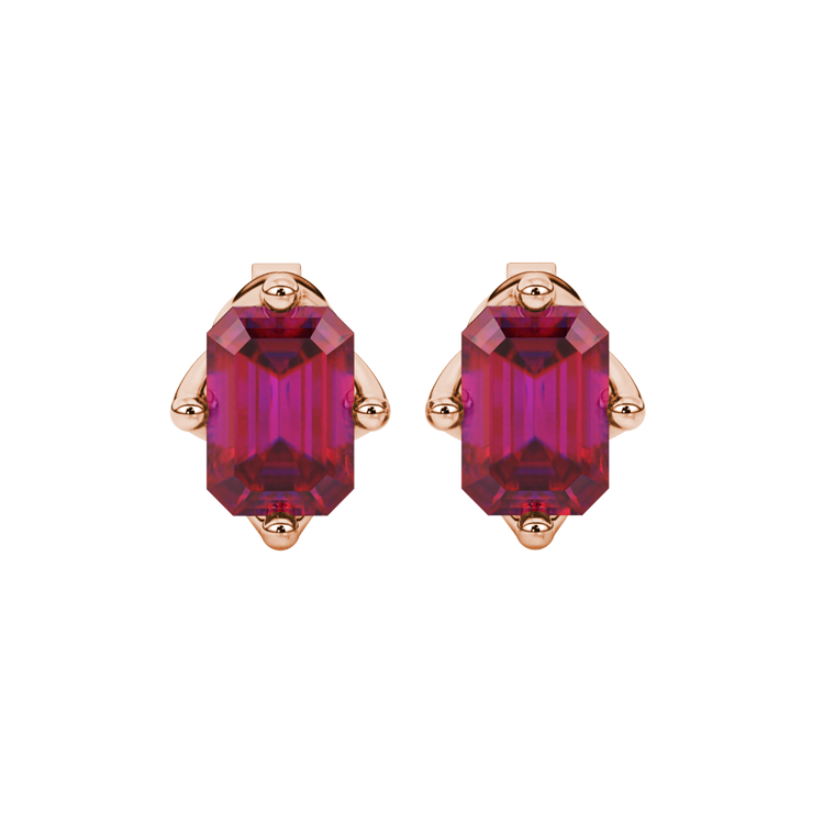Emerald Cut Tulip Basket Gemstone Stud Earrings