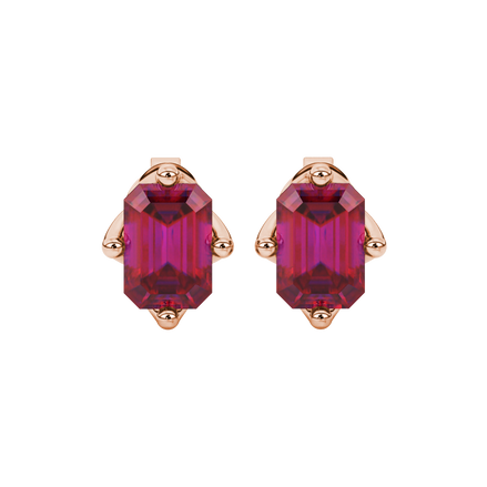 Emerald cut red gemstone stud earrings with elegant open prong design