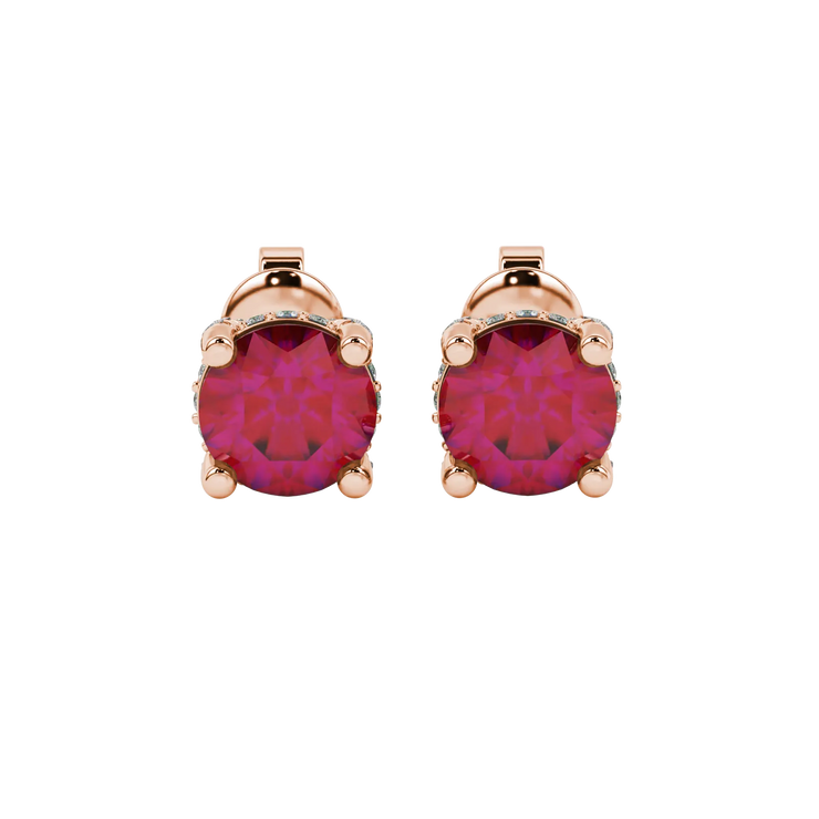 Round Hidden Pavé Gemstone Stud Earrings