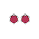 Round-cut raspberry red gemstone stud earrings in a white gold scalloped six-prong setting.