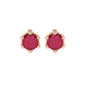 Round-cut raspberry red gemstone stud earrings in a rose gold scalloped six-prong setting.