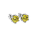 Close-up shot of a round-cut canary yellow gemstone in a white gold scalloped six-prong setting.