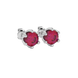 Close-up details of a round raspberry red gemstone secured in a white gold scalloped six-prong setting.