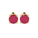 Round-cut raspberry red gemstone stud earrings in a yellow gold surprise diamond setting.