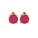 Round-cut raspberry red gemstone stud earrings in a rose gold surprise diamond setting.