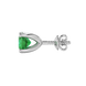 Side view of white gold emerald green gemstone stud earrings featuring a clean surprise diamond gallery.