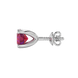 Side angle of white gold raspberry red gemstone stud earrings highlighting the surprise diamond gallery.