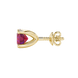 Side view of yellow gold raspberry red gemstone stud earrings with a detailed surprise diamond design.