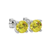 Close-up shot of a round-cut canary yellow gemstone in a white gold surprise diamond setting