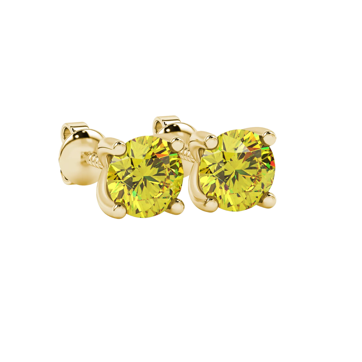 close-up of a round canary yellow gemstone secured in a yellow gold surprise diamond setting.