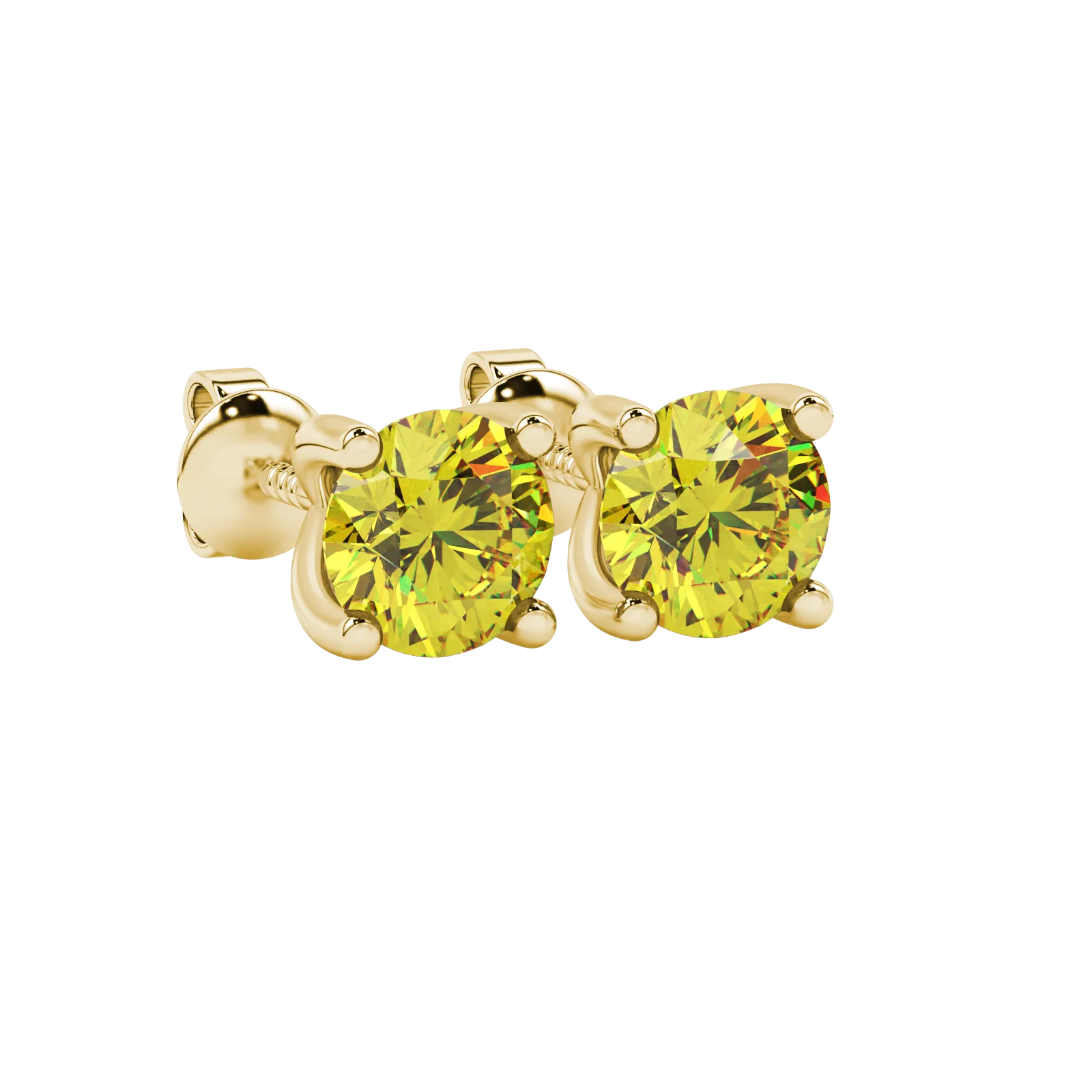 close-up of a round canary yellow gemstone secured in a yellow gold surprise diamond setting.