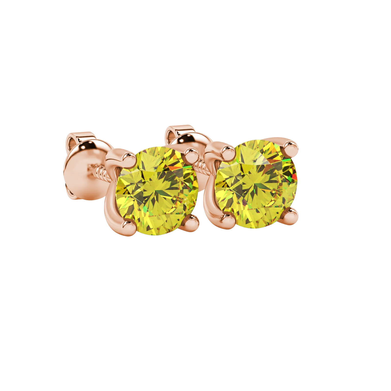 close-up of a round canary yellow gemstone with an intricate rose gold surprise diamond setting.