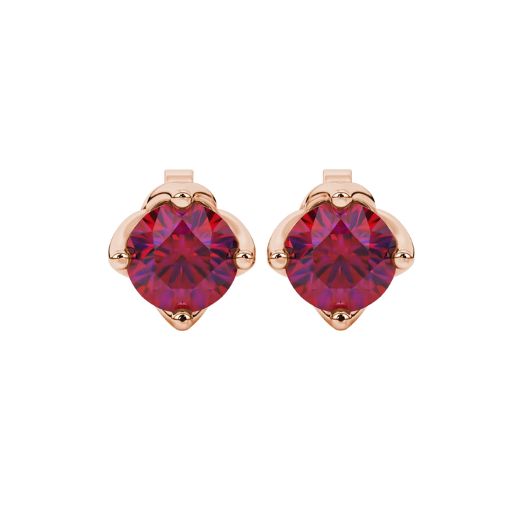 Round Tulip Basket Gemstone Stud Earrings