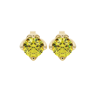 Round-cut canary yellow gemstone stud earrings in a yellow gold tulip basket setting.
