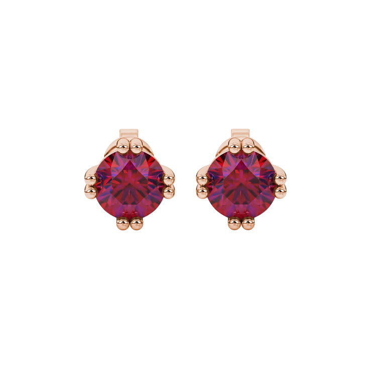 Round Cut Vintage Basket Gemstone Stud Earrings