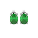 Oval cut emerald green gemstone earrings, white gold four prong setting.