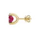 Side profile, yellow gold raspberry red earrings, four prong gallery.