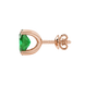 Side profile, rose gold emerald green earrings, four prong gallery.