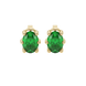 Oval cut emerald green gemstone earrings, yellow gold six prong setting.