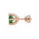 Side profile, rose gold emerald green earrings, six prong gallery.