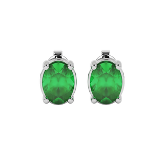 Oval cut emerald green gemstone earrings, white gold classic basket setting.