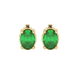 Oval cut emerald green gemstone earrings, yellow gold classic basket setting.