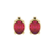 Oval cut raspberry red gemstone earrings, yellow gold classic basket setting.