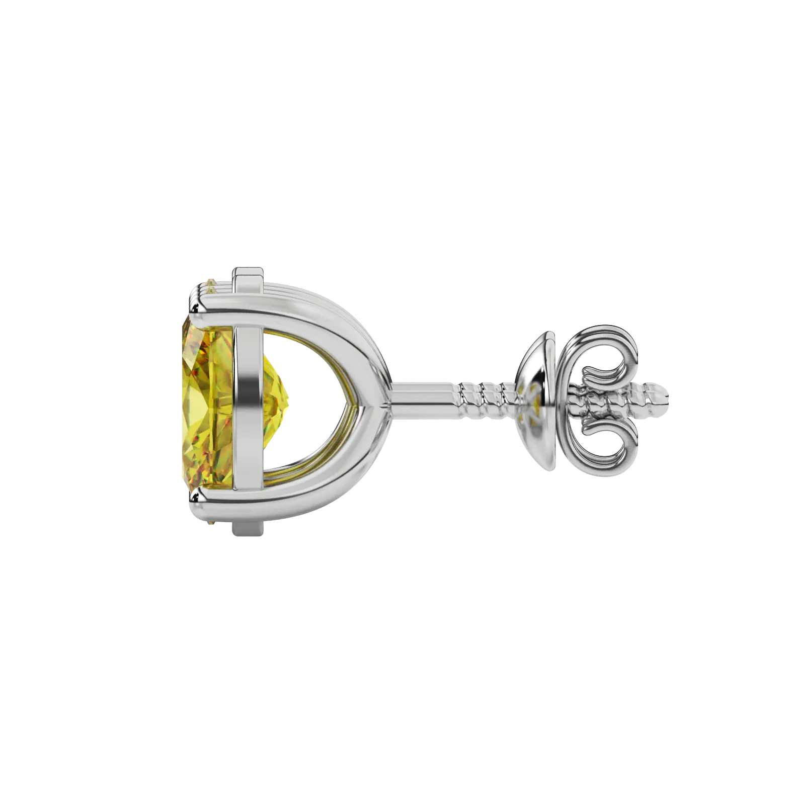 Side profile, white gold canary yellow earrings, classic basket gallery.